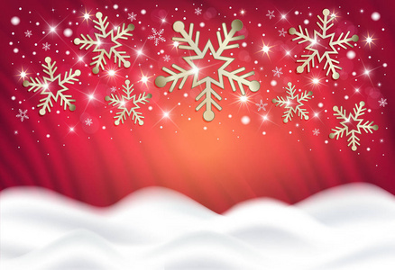 雪花在红色背景从雪堆, 祝贺为愉快的圣诞节向量
