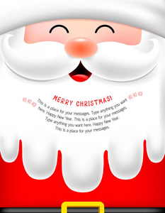 圣诞老人的脸与胡子卡通人物。圣诞快乐, 新年快乐。插图, 设计贺卡, 横幅, 海报