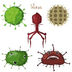 矢量插图集的抽象的细菌和病毒。动漫类