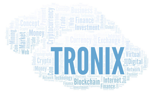 Tronix 加密货币硬币字云。只用文字制作的文字云