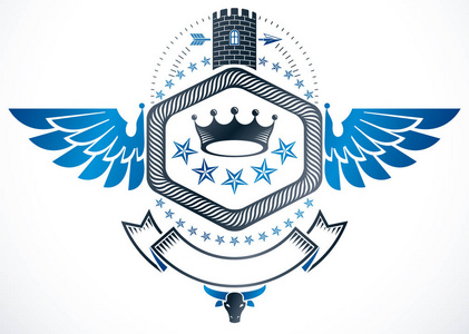 复古奖设计, 有翅膀的纹章徽章.