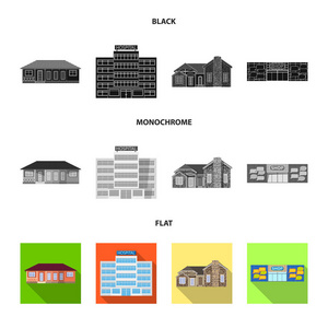 建筑物和前座图标的矢量设计。网站的建筑和屋顶股票符号集