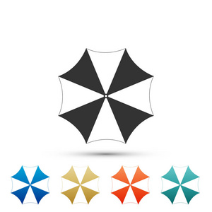 太阳保护伞海滩图标隔离在白色背景.大型遮阳伞, 适合室外空间.