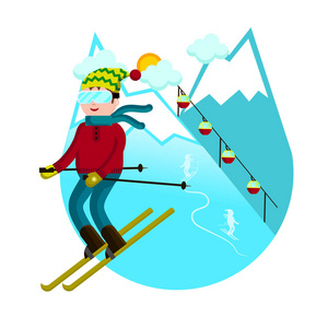 滑雪，山，下坡矢量