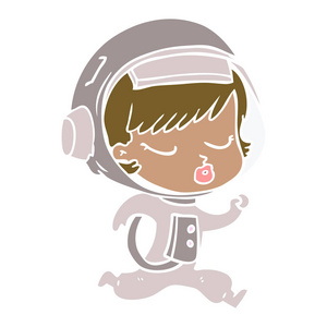 平面彩色风格动画片漂亮的宇航员女孩运行