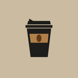 在棕色背景的平面咖啡杯图标的向量例证