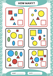 对图片中的形状进行计数并写入结果.蓝色.向量照片