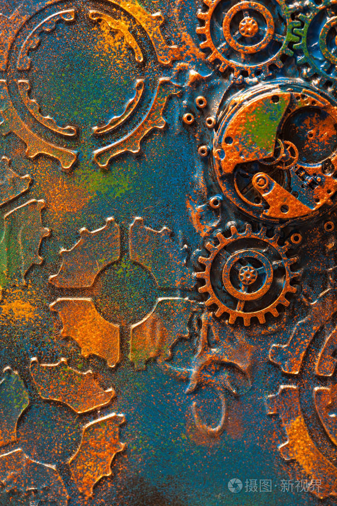 手工制作的蒸汽朋克背景机械齿轮车轮发条