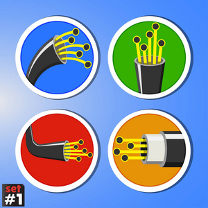 光纤电缆图标一套照片