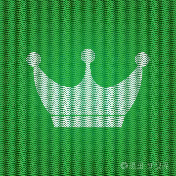国王的皇冠标志.绿色针织或羊毛凝块的白色图标