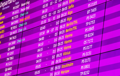 办理登机手续, 机场出发和到达信息板, 紫色, 粉红色, 特写镜头