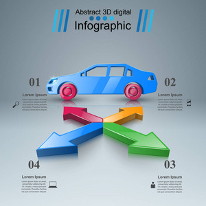 道路信息图表设计模板和营销图标。汽车图标