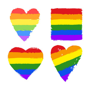 矢量同性恋骄傲设计元素: 彩虹旗, 心, 涂片.