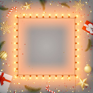 闪亮的圣诞和新年海报与方形的装饰框架