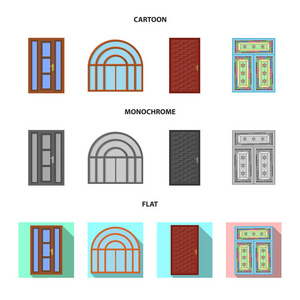 门 和 前 图标的矢量插图。门和木制股票矢量图集