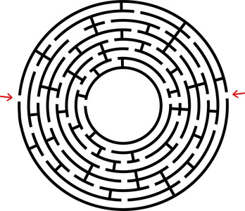 黑色圆形迷宫, 为您的绘图提供位置.一个有趣和有用的游戏为孩子们.