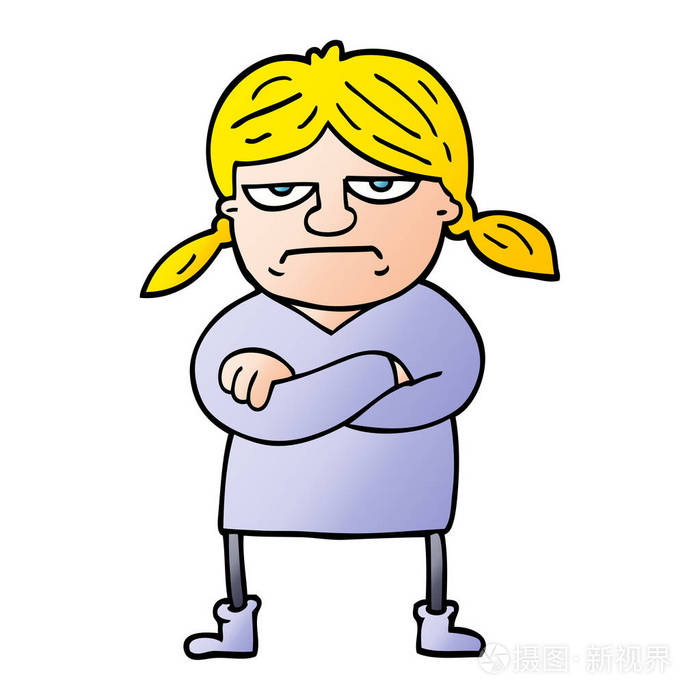 矢量梯度例证动画片脾气暴躁的女孩