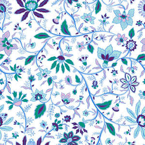 矢量无缝的民族博霍图案与鲜花和树叶。梦幻般的棉布花卉设计