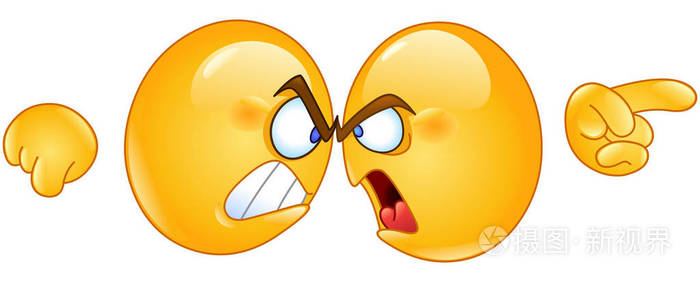 两个愤怒的表情与额头争论其他