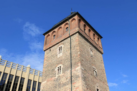 Chemnitz 城市在德国 萨克森状态。红塔, 前城墙的一部分。中世纪地标