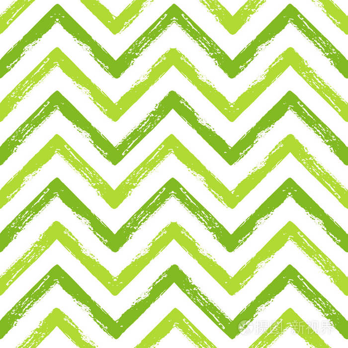 手绘绿色油墨抽象之字形条纹无缝图案.向量格格纹理.