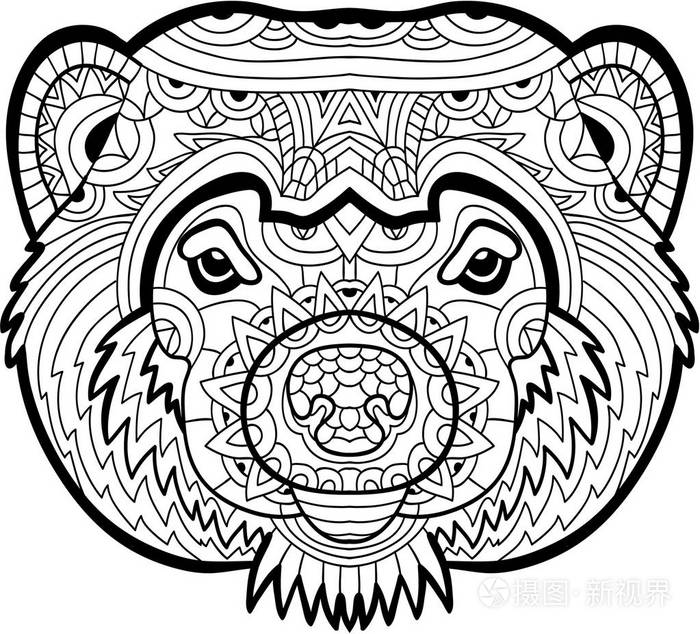 单色的狼獾图案绘制.线条艺术