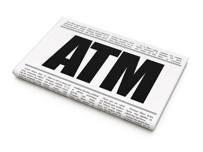 货币概念 报纸标题词 atm 在白色背景