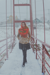 冬天在桥上漂亮的女孩，在审计委员会