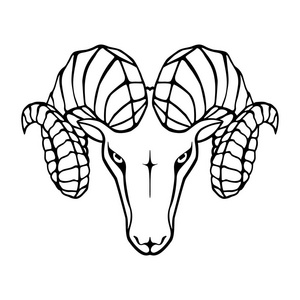 图标白羊座。符号盘羊。黑色符号头 ram 查出的白色背景。抽象平面向量例证