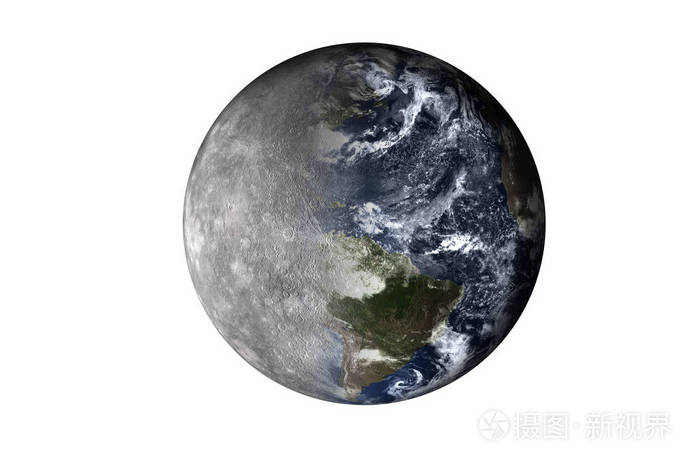 半行星水星与太阳系的半地球被隔绝在白色背景.