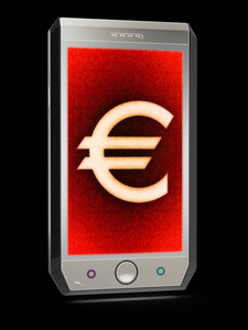 屏幕上的欧元图标。3d 插图