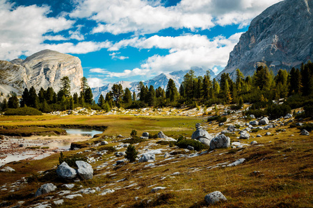 FanesSennesBraies 自然公园的意大利 dolomiti 在五彩缤纷的秋季