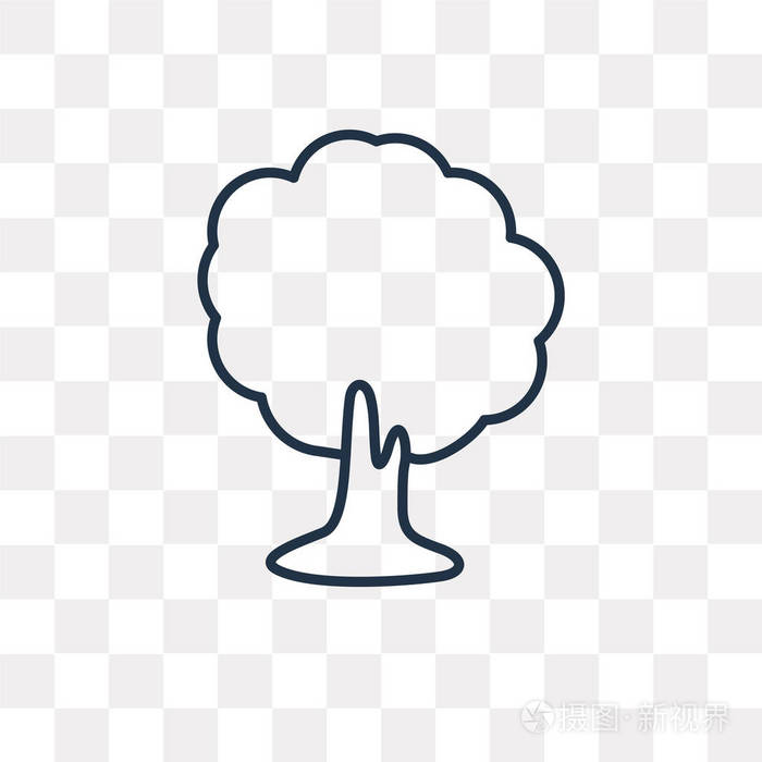 插画 树矢量轮廓图标隔离在透明的背景下, 高品质的线性树透明度概念