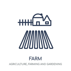 场 图标。农场线性符号设计从农业, 农业和园艺收藏。简单的大纲元素向量例证在白色背景