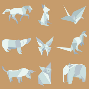 矢量图的折纸纸动物