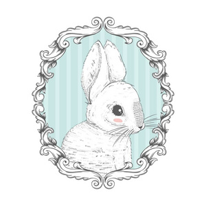 在框架中的兔子。手绘图。矢量图