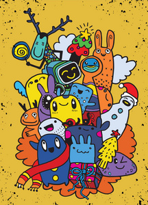 手绘图的卡通人物,圣诞快乐.涂鸦矢量我照片