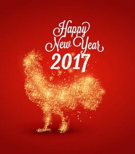 火公鸡 2017年。中国农历新年的象征。颗粒发散组成，矢量图