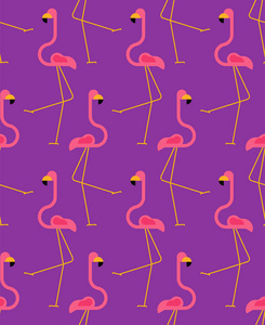 粉红色火烈鸟图案无缝。鸟长的腿和脖子背景