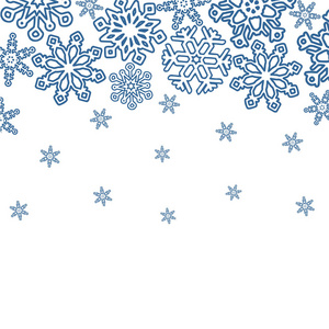 冬季背景与各种雪花。矢量图形图案
