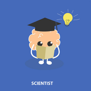 学术帽中的大脑卡通大脑在学术帽与书照片