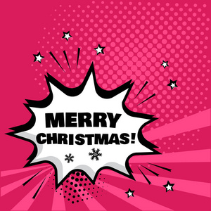 白色的漫画泡沫与圣诞快乐的字粉红色的背景。流行艺术风格中的漫画音效。向量例证