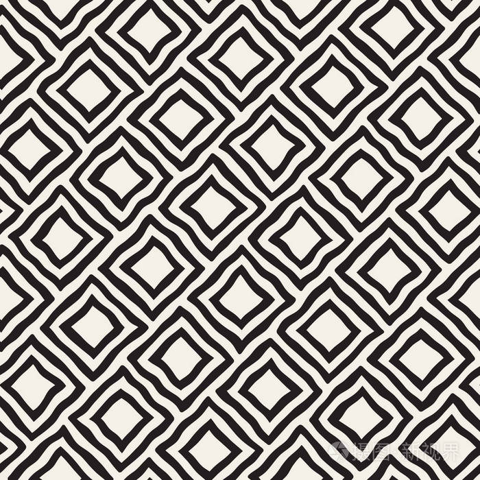 矢量无缝黑色和白色的手绘制的菱形图案线条插画-正版商用图片0tipel