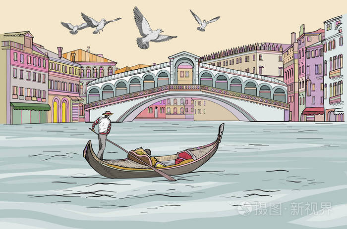 维内西亚城市景观.大运河中的贡多拉