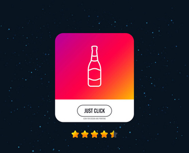 啤酒瓶线图标。酒吧工艺啤酒标志。啤酒厂饮料符号。网页或互联网线路图标设计。评级明星。只需点击按钮。向量