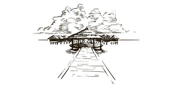 手绘的马尔代夫素描图.隔离在白色背景上照片