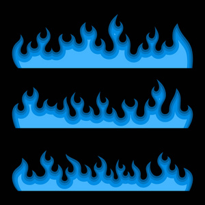蓝色的火焰燃烧火焰套上一个黑色的背景。矢量