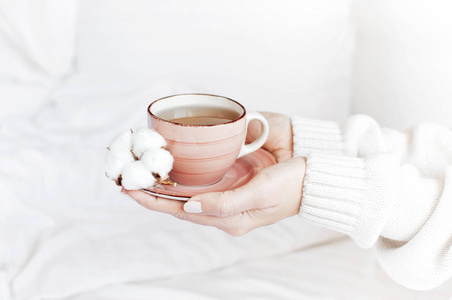 舒适的早餐在家里的生活方式温和的背景复制空间秋天冬天的概念照片