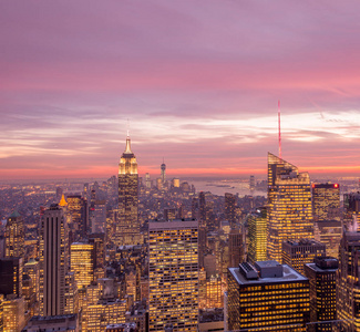 纽约曼哈顿的日落时段的视图