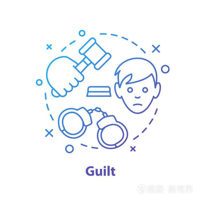 罪恶感概念图标.犯罪想法稀薄的线例证.执法.审判,刑事司法,惩罚.
